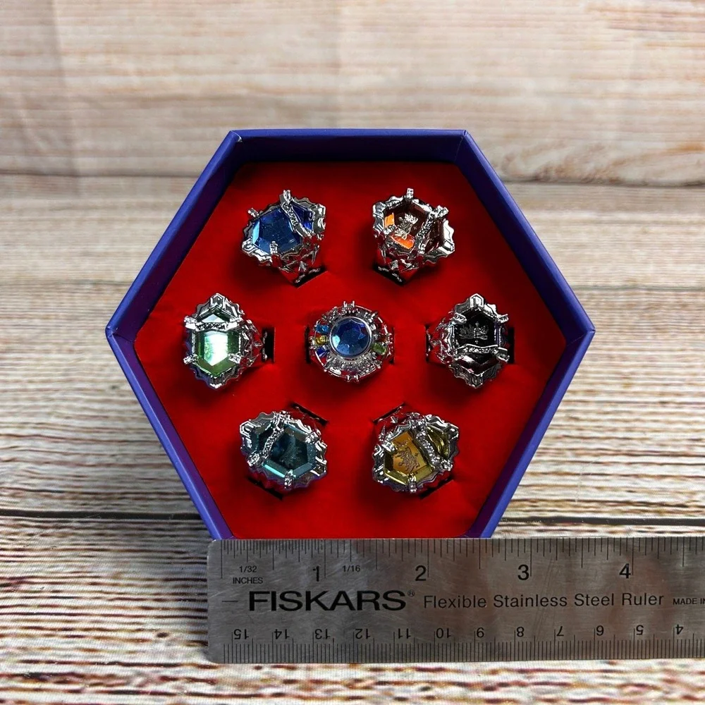 Katekyo Hitman Reborn Vongola Rings Set 7pc Silver Tone Cosplay‎ Jewelry Boxed